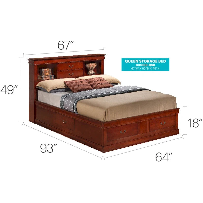 Lit plateforme de rangement Queen - Noir / Cerise / Blanc / Gris / Cappuccino - 2 places