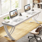 78,74 Bureau d'ordinateur double extra-long avec pieds métalliques uniques pour bureau à domicile