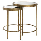 Tables gigognes en verre effet miroir, or et blanc, lot de 2
