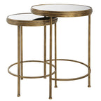 Tables gigognes en verre effet miroir, or et blanc, lot de 2