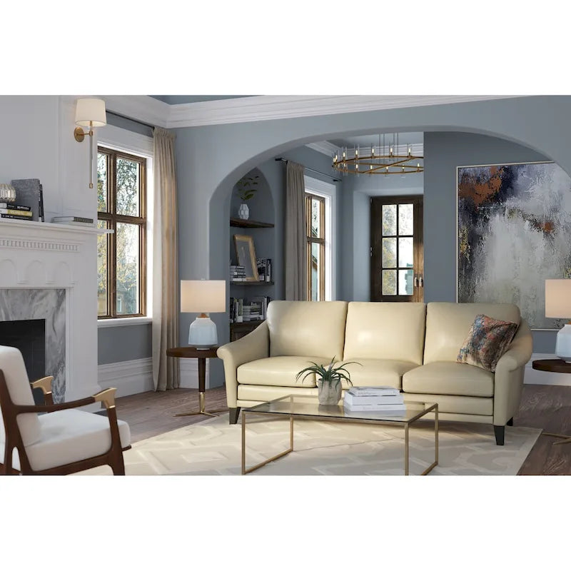 Causeuse Sienna en cuir 100 % véritable, de style moderne du milieu du siècle