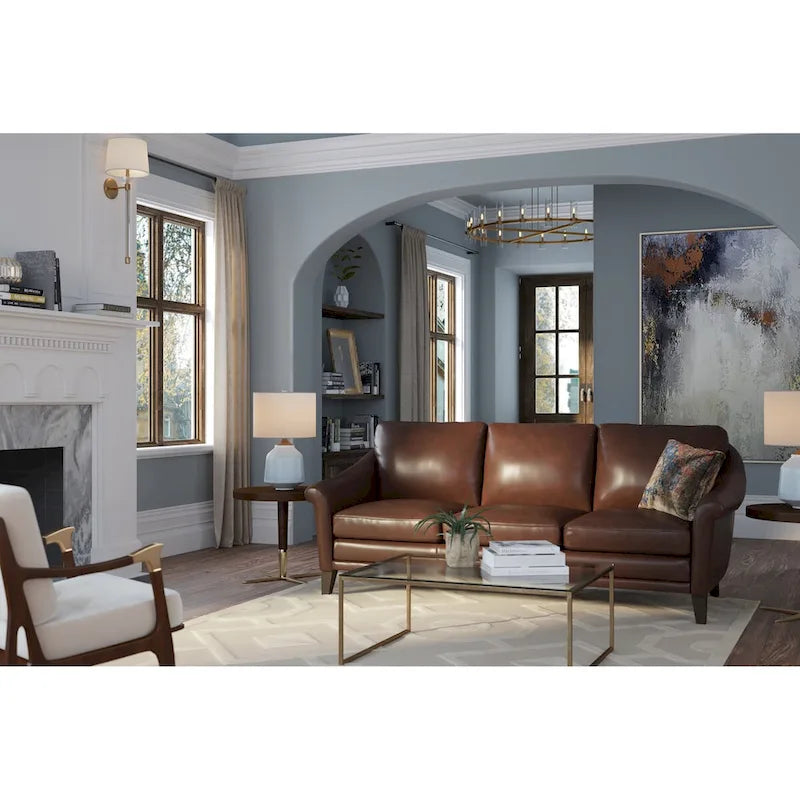 Causeuse Sienna en cuir 100 % véritable, de style moderne du milieu du siècle