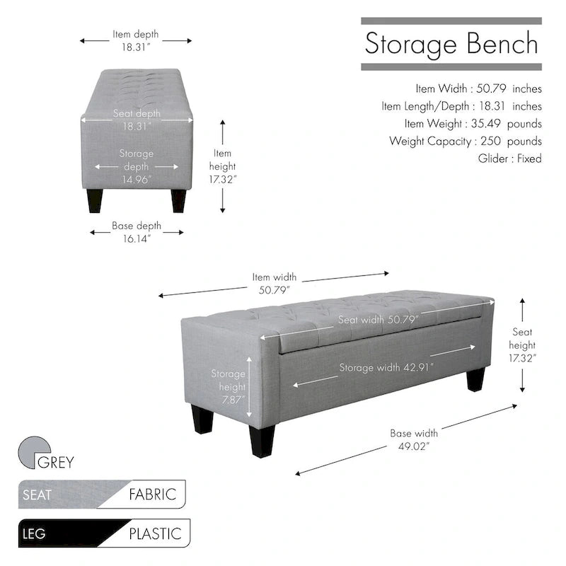 Porthos Home Wren Banc de rangement capitonné en tissu