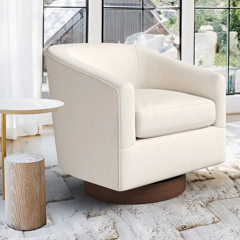 Fauteuil de salon moderne LUE BONA, rembourré, pivotant en bois, de style tonneau