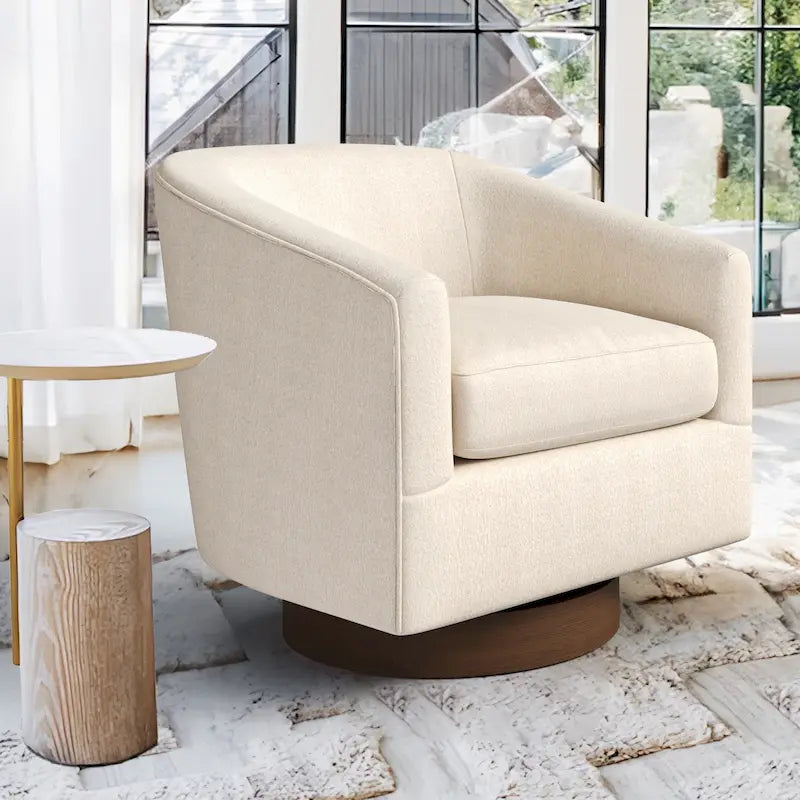 Fauteuil de salon moderne LUE BONA, rembourré, pivotant en bois, de style tonneau