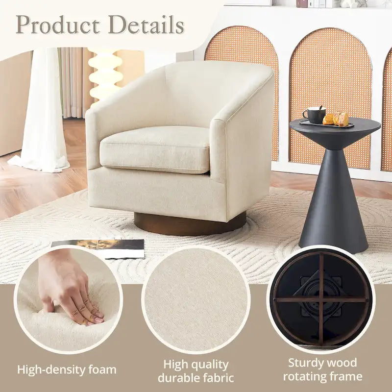 Fauteuil de salon moderne LUE BONA, rembourré, pivotant en bois, de style tonneau