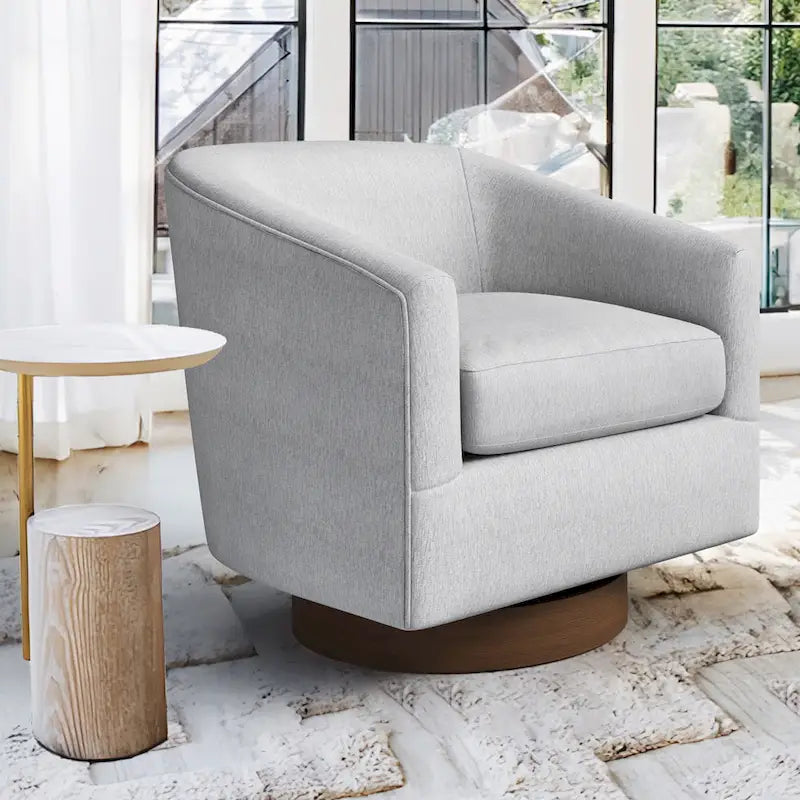 Fauteuil de salon moderne LUE BONA, rembourré, pivotant en bois, de style tonneau