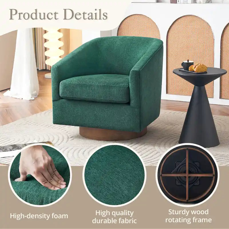 Fauteuil de salon moderne LUE BONA, rembourré, pivotant en bois, de style tonneau