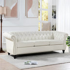 Canapé 3 places Chesterfield traditionnel, similicuir, crème 84,65