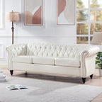 Canapé 3 places Chesterfield traditionnel, similicuir, crème 84,65
