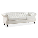 Canapé 3 places Chesterfield traditionnel, similicuir, crème 84,65