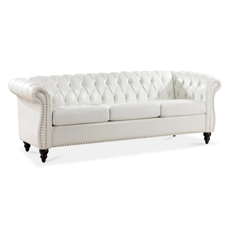 Canapé 3 places Chesterfield traditionnel, similicuir, crème 84,65