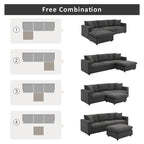 Canapé d'angle moderne, ensemble de canapé en forme de L avec 2 oreillers offerts, ensemble de canapé 4 places en tissu polyester avec ottoman convertible