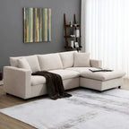 Canapé d'angle moderne, ensemble de canapé en forme de L avec 2 oreillers offerts, ensemble de canapé 4 places en tissu polyester avec ottoman convertible