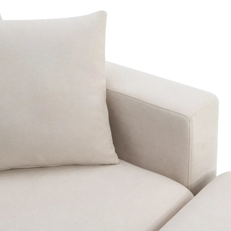 Canapé d'angle moderne, ensemble de canapé en forme de L avec 2 oreillers offerts, ensemble de canapé 4 places en tissu polyester avec ottoman convertible