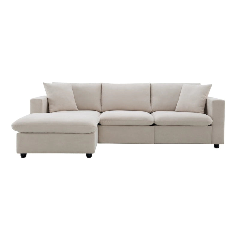 Canapé d'angle moderne, ensemble de canapé en forme de L avec 2 oreillers offerts, ensemble de canapé 4 places en tissu polyester avec ottoman convertible