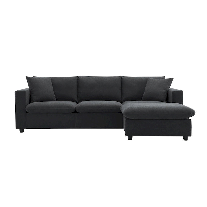 Canapé d'angle moderne, ensemble de canapé en forme de L avec 2 oreillers offerts, ensemble de canapé 4 places en tissu polyester avec ottoman convertible