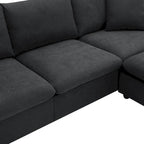 Canapé d'angle moderne, ensemble de canapé en forme de L avec 2 oreillers offerts, ensemble de canapé 4 places en tissu polyester avec ottoman convertible