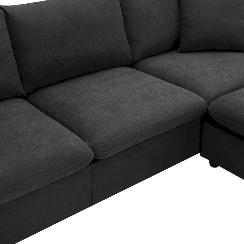 Canapé d'angle moderne, ensemble de canapé en forme de L avec 2 oreillers offerts, ensemble de canapé 4 places en tissu polyester avec ottoman convertible