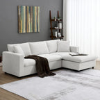 Canapé d'angle moderne, ensemble de canapé en forme de L avec 2 oreillers offerts, ensemble de canapé 4 places en tissu polyester avec ottoman convertible