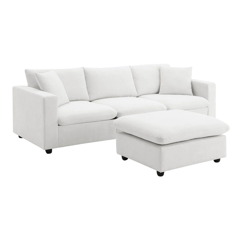 Canapé d'angle moderne, ensemble de canapé en forme de L avec 2 oreillers offerts, ensemble de canapé 4 places en tissu polyester avec ottoman convertible