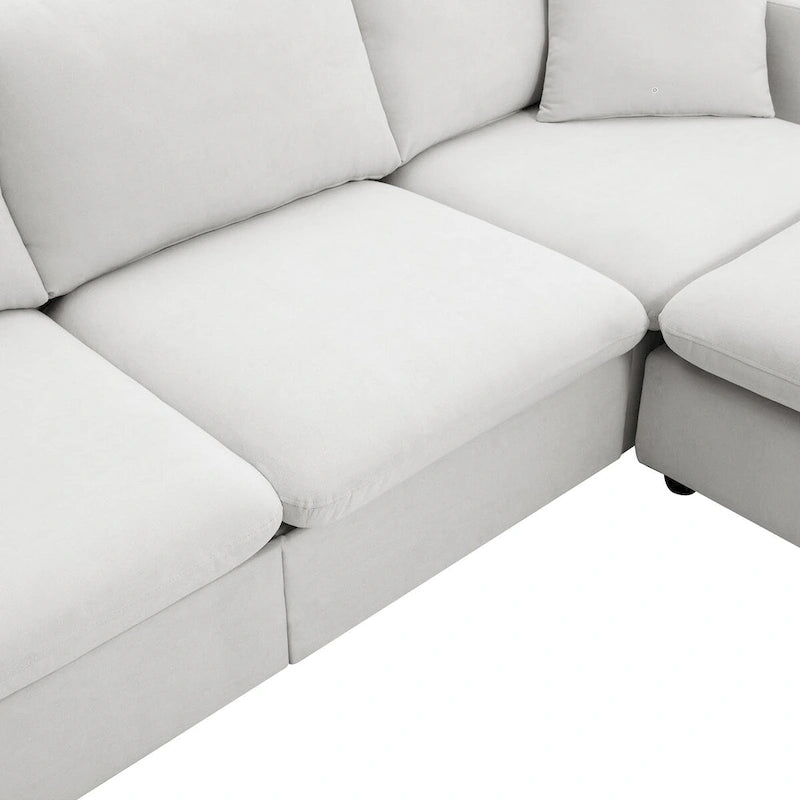 Canapé d'angle moderne, ensemble de canapé en forme de L avec 2 oreillers offerts, ensemble de canapé 4 places en tissu polyester avec ottoman convertible