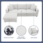 Canapé d'angle moderne, ensemble de canapé en forme de L avec 2 oreillers offerts, ensemble de canapé 4 places en tissu polyester avec ottoman convertible