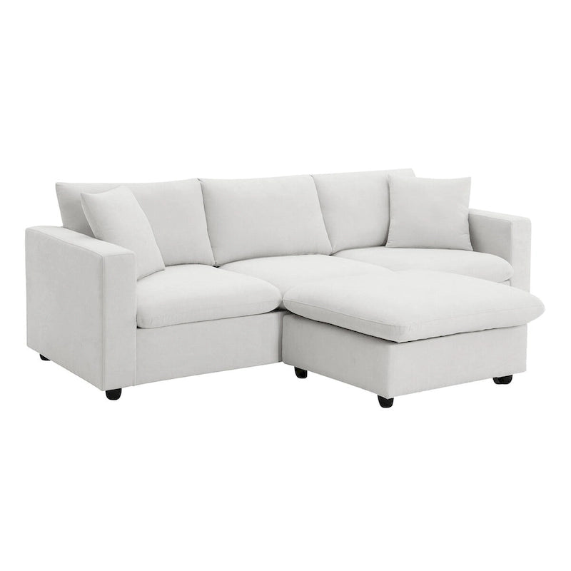 Canapé d'angle moderne, ensemble de canapé en forme de L avec 2 oreillers offerts, ensemble de canapé 4 places en tissu polyester avec ottoman convertible