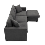 Canapé d'angle moderne, ensemble de canapé en forme de L avec 2 oreillers offerts, ensemble de canapé 4 places en tissu polyester avec ottoman convertible