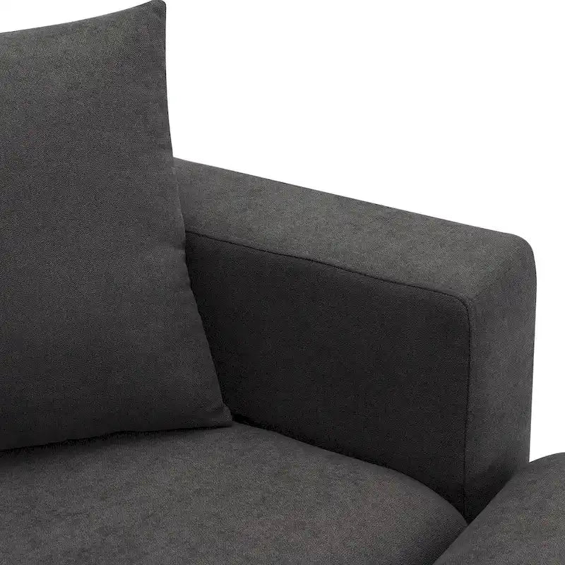 Canapé d'angle moderne, ensemble de canapé en forme de L avec 2 oreillers offerts, ensemble de canapé 4 places en tissu polyester avec ottoman convertible