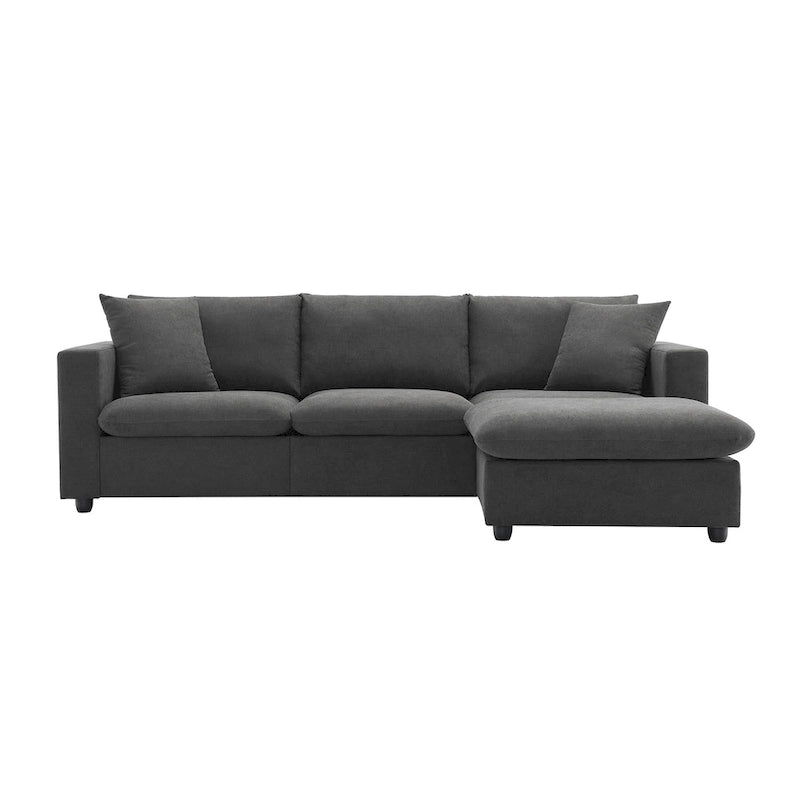 Canapé d'angle moderne, ensemble de canapé en forme de L avec 2 oreillers offerts, ensemble de canapé 4 places en tissu polyester avec ottoman convertible
