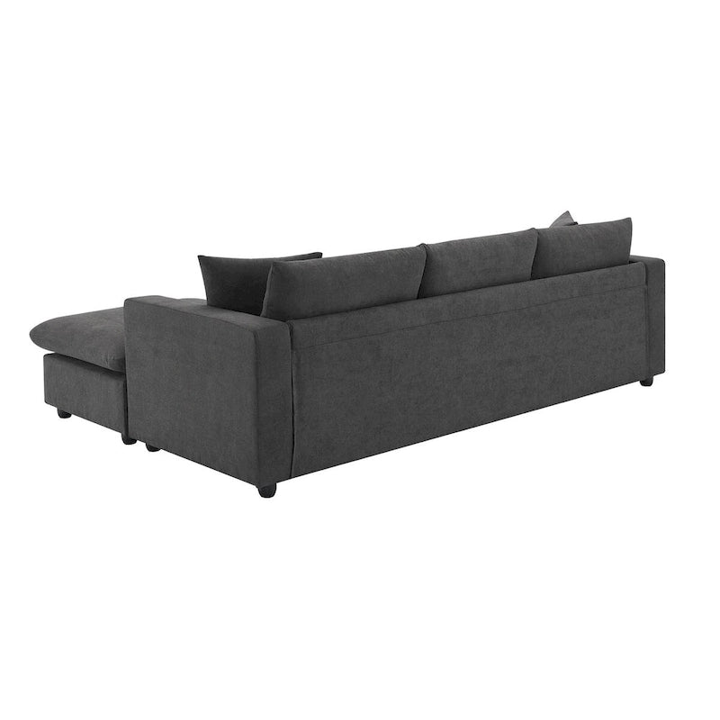 Canapé d'angle moderne, ensemble de canapé en forme de L avec 2 oreillers offerts, ensemble de canapé 4 places en tissu polyester avec ottoman convertible