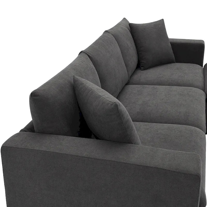 Canapé d'angle moderne, ensemble de canapé en forme de L avec 2 oreillers offerts, ensemble de canapé 4 places en tissu polyester avec ottoman convertible