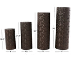 Table piédestal haute et fine en métal, au design rainuré ou martelé, de couleur marron – Lot de 4 – Roche River Decor