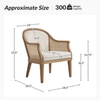 Fauteuil tonneau en rotin ivoire/lin, cadre en bois massif, siège simple