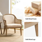 Fauteuil tonneau en rotin ivoire/lin, cadre en bois massif, siège simple