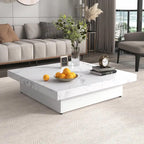 Table basse carrée en marbre (placage) de 39,4 po avec rangement supérieur coulissant