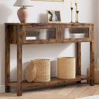 Table d'entrée en bois, Console avec 2 tiroirs en verre