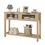 Table d'entrée en bois, Console avec 2 tiroirs en verre
