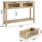 Table d'entrée en bois, Console avec 2 tiroirs en verre