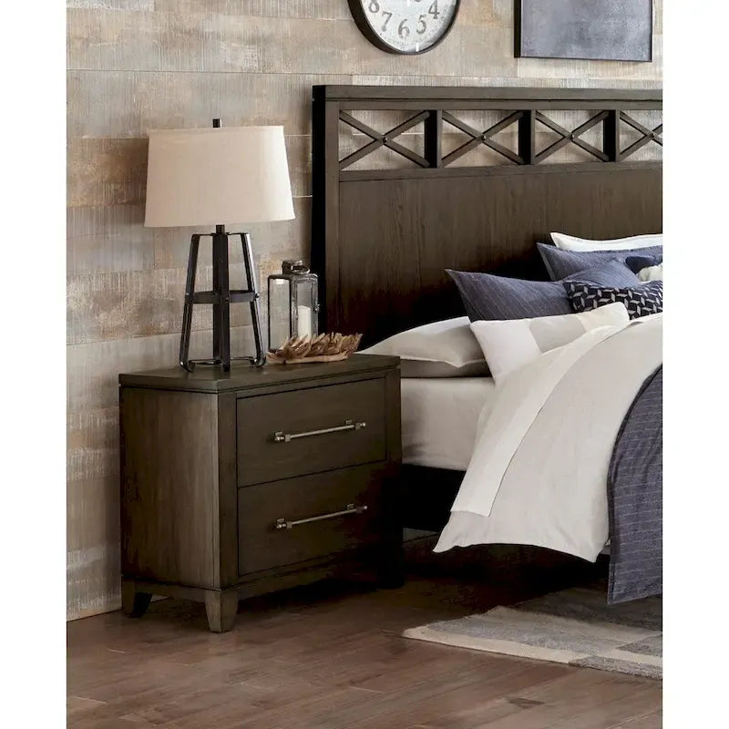Ensemble de chambre à coucher 3 pièces marron foncé, moderne et contemporain, lit, table de chevet, commode