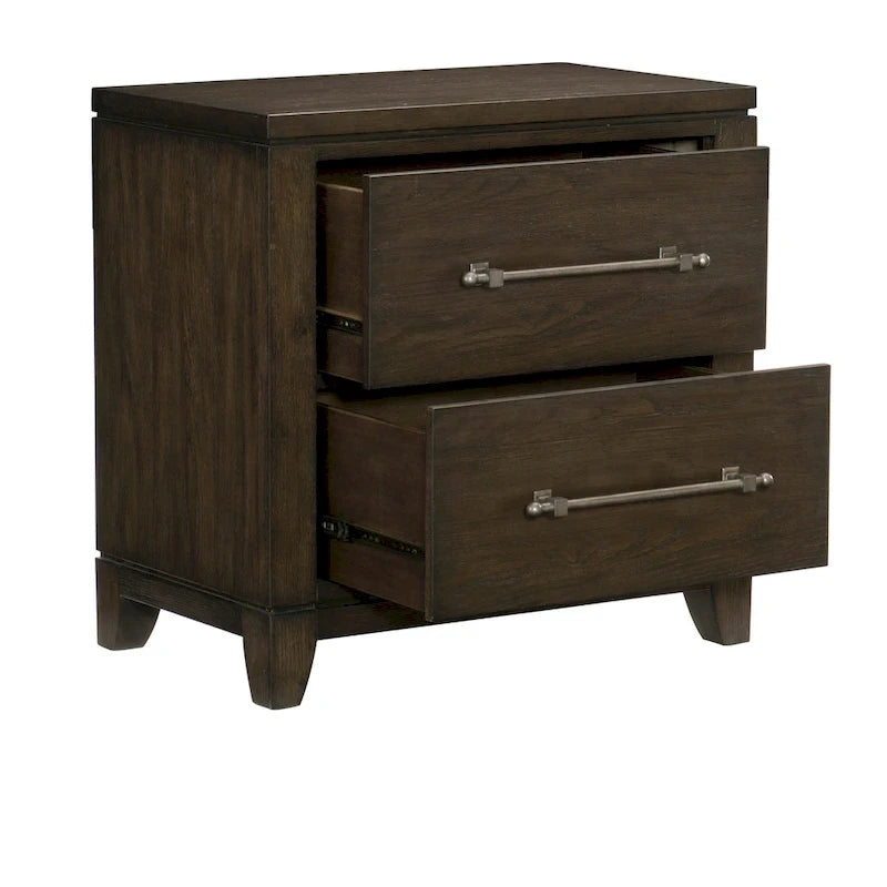 Ensemble de chambre à coucher 3 pièces marron foncé, moderne et contemporain, lit, table de chevet, commode