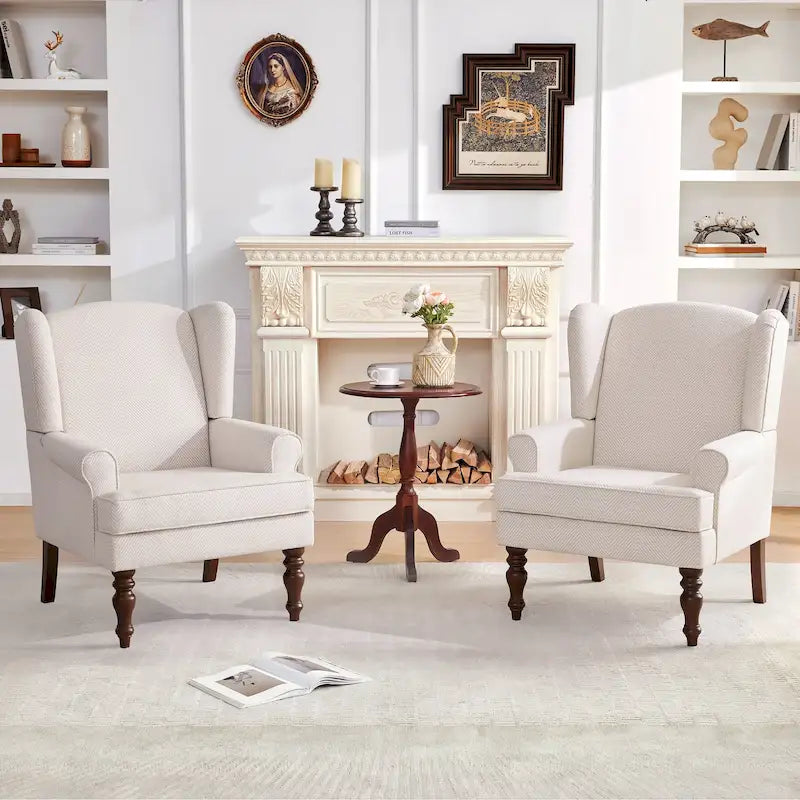 Fauteuil d'appoint avec pieds tournés, lot de 2, bleu/beige/gris