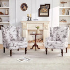 Fauteuil d'appoint avec pieds tournés, lot de 2, bleu/beige/gris