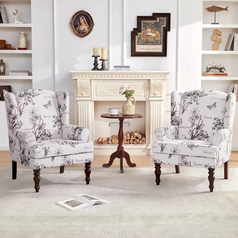 Fauteuil d'appoint avec pieds tournés, lot de 2, bleu/beige/gris