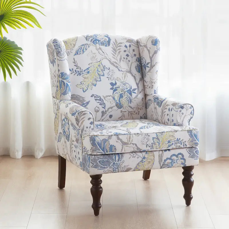 Fauteuil d'appoint avec pieds tournés, lot de 2, bleu/beige/gris