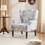 Fauteuil d'appoint avec pieds tournés, lot de 2, bleu/beige/gris