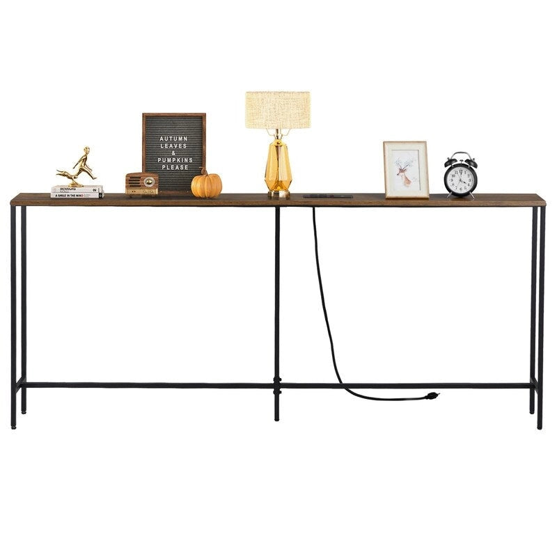 Table console de 70,9 pouces avec 2 prises de courant et ports USB, table d'entrée étroite, table de canapé pour le salon