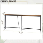 Table console de 70,9 pouces avec 2 prises de courant et ports USB, table d'entrée étroite, table de canapé pour le salon