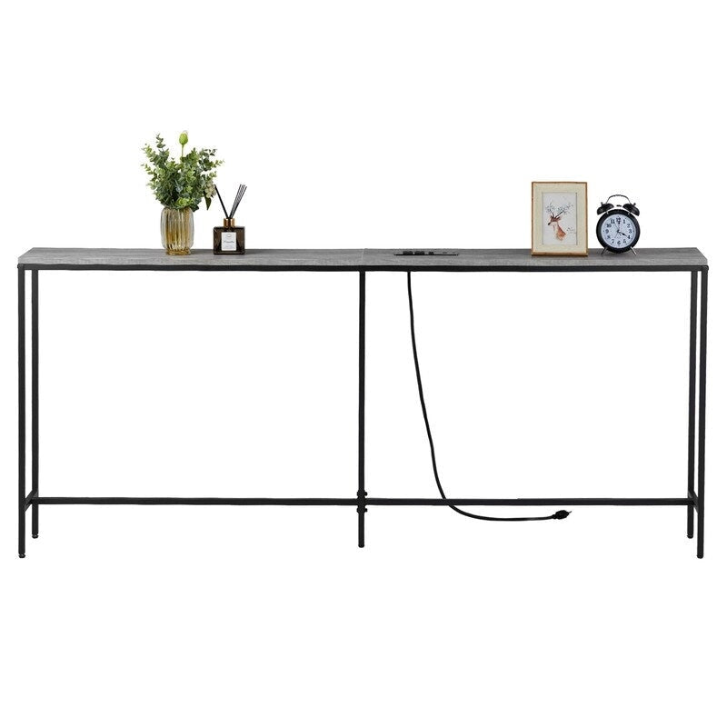 Table console de 70,9 pouces avec 2 prises de courant et ports USB, table d'entrée étroite, table de canapé pour le salon